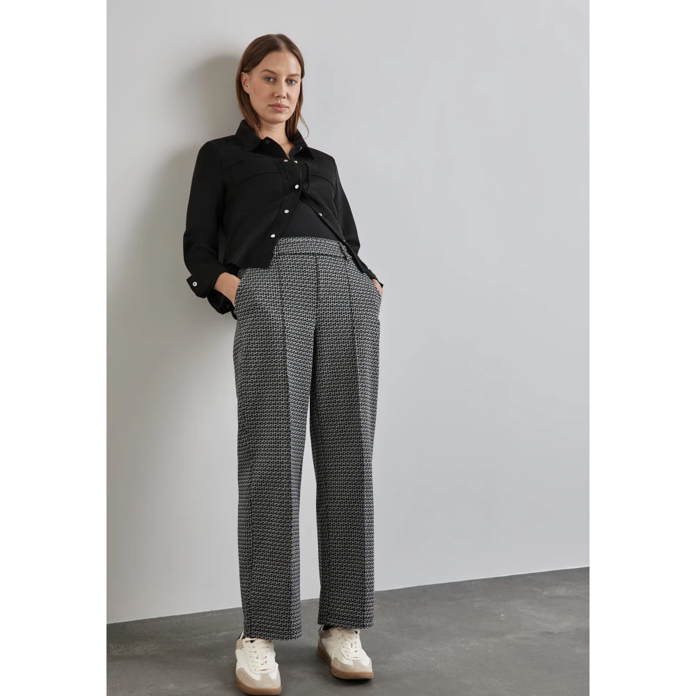 Street One Jacquard Broek Casual Fit High Waist Black Dames