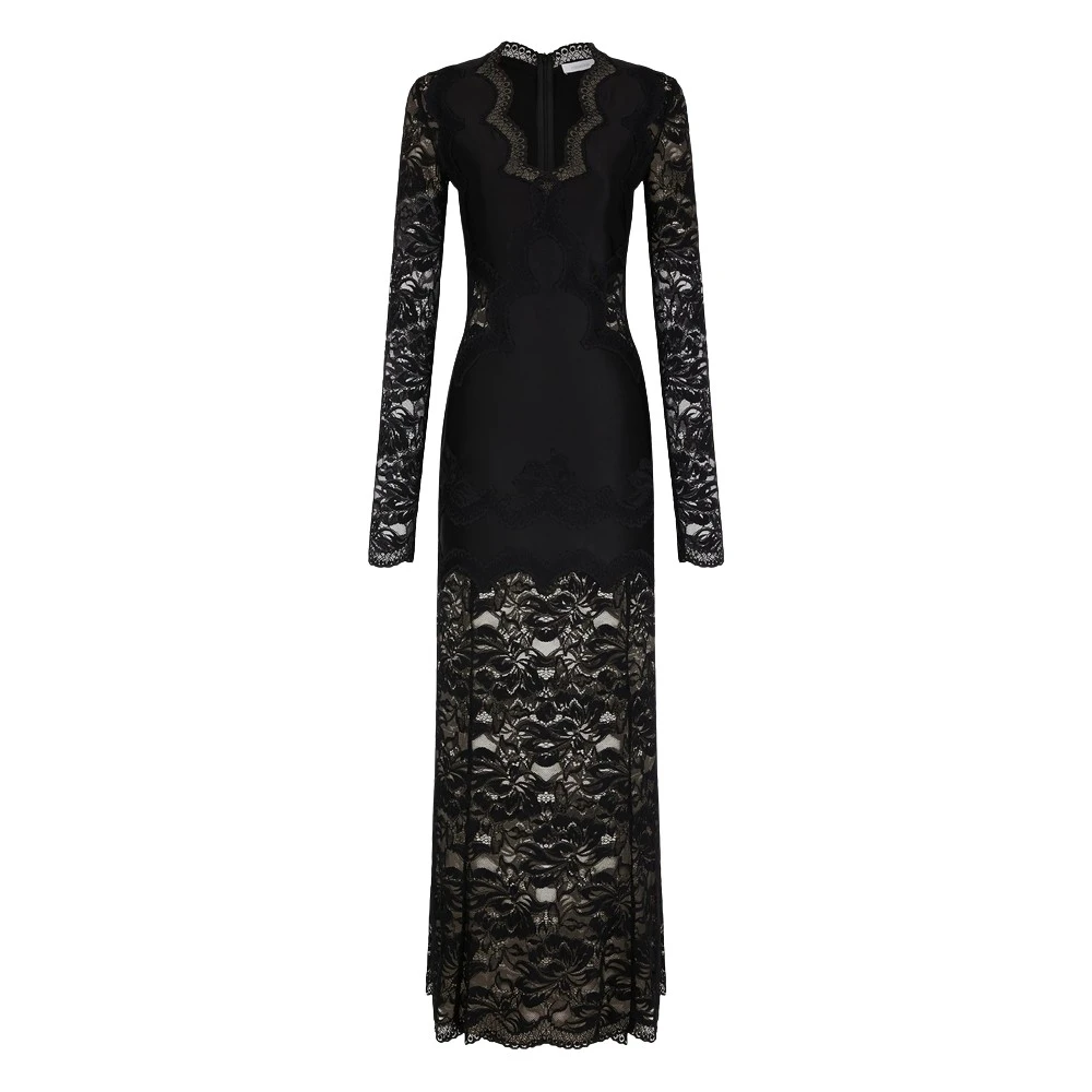 Rabanne Damen Schwarz Langes Spitzenkleid