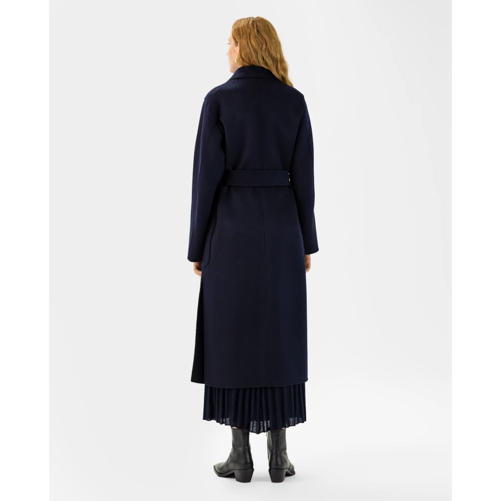 IVY OAK Midi Wollen Jas met Riem en Zakken Blue Dames