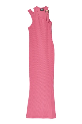 Rosa Ribbstickad Långklänning