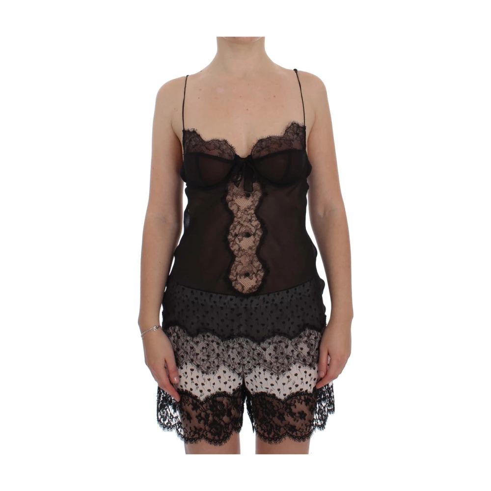 Dolce & Gabbana Women's Black Sleeveless Tops, Xs, Silk Lace Babydoll Lingerie Top