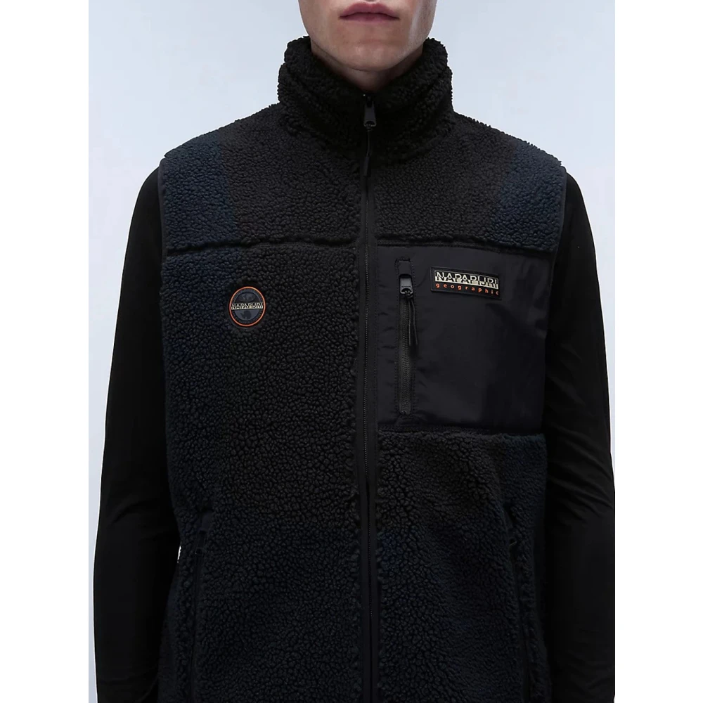 Napapijri Zwarte Fleece Vest met Ritssluiting Black Heren