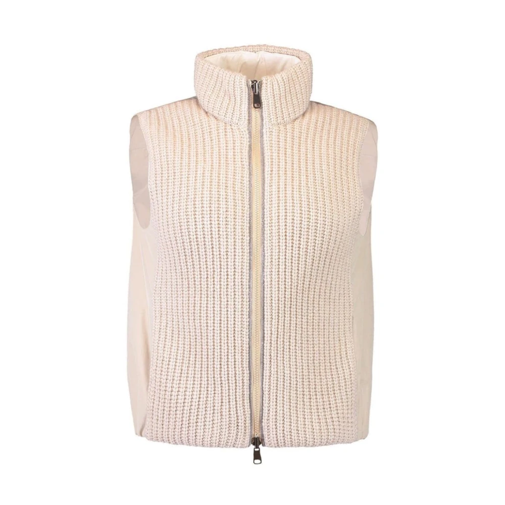 BRUNELLO CUCINELLI Omkeerbare Geribbelde Gebreide Funnelhals Jas Beige Dames