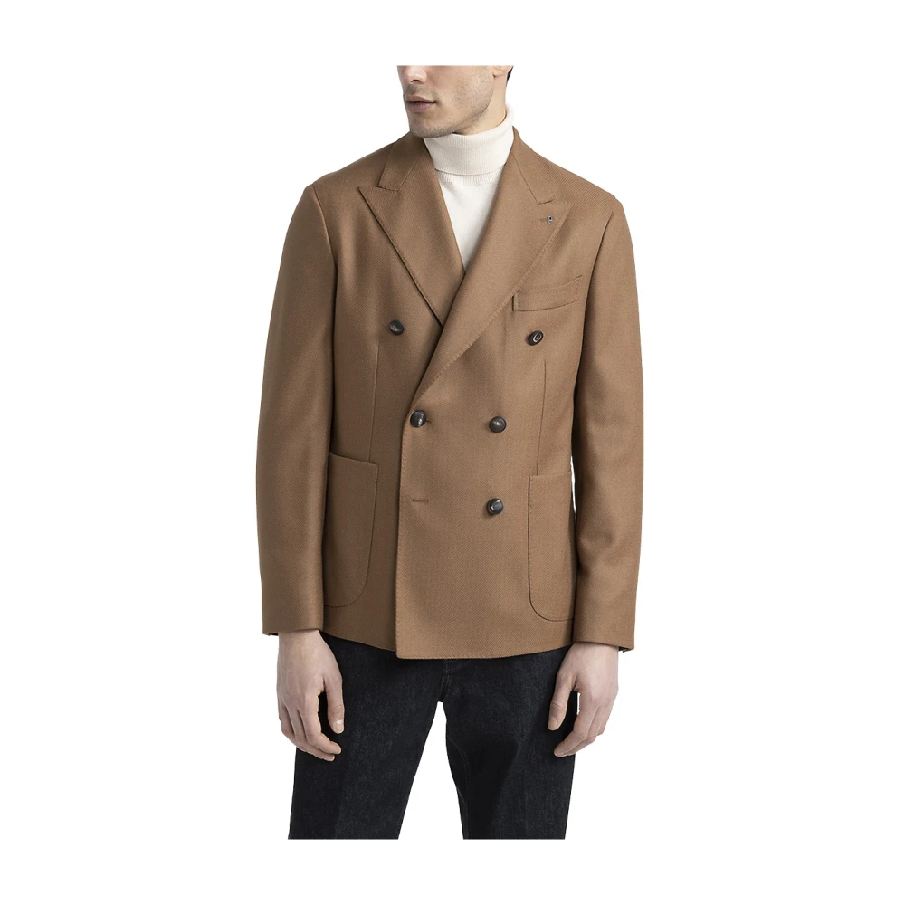 PESERICO Wollen en kasjmier double-breasted blazer Brown Heren