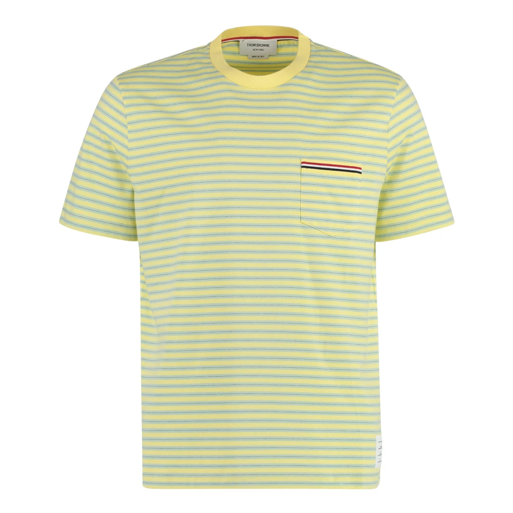 Thom Browne Gestreept katoenen T-shirt met driekleurig detail Yellow Heren