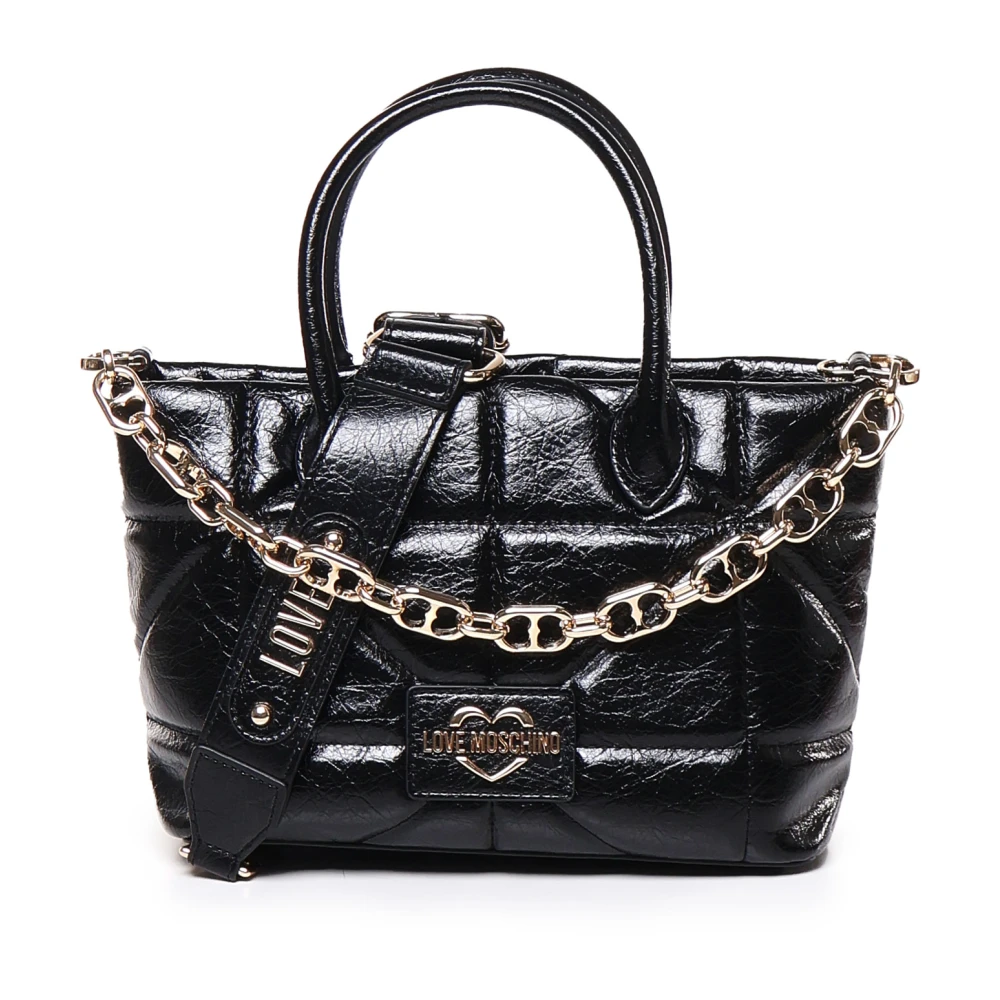 Love Moschino Zwarte Gewatteerde Handtas met Kettingen Black Dames