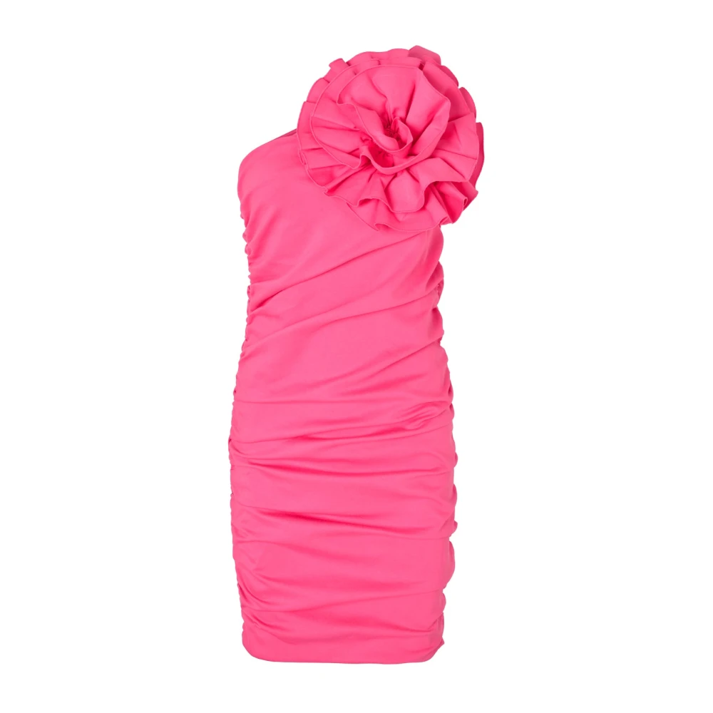 Cras One-Shoulder Roze Jurk met Oversized Bloem Pink Dames
