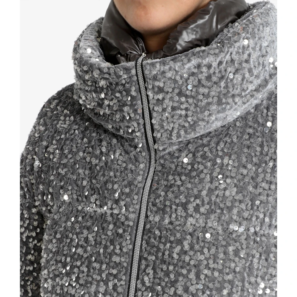 Herno Paillet Velours Pufferjas Licht Grijs Gray Dames