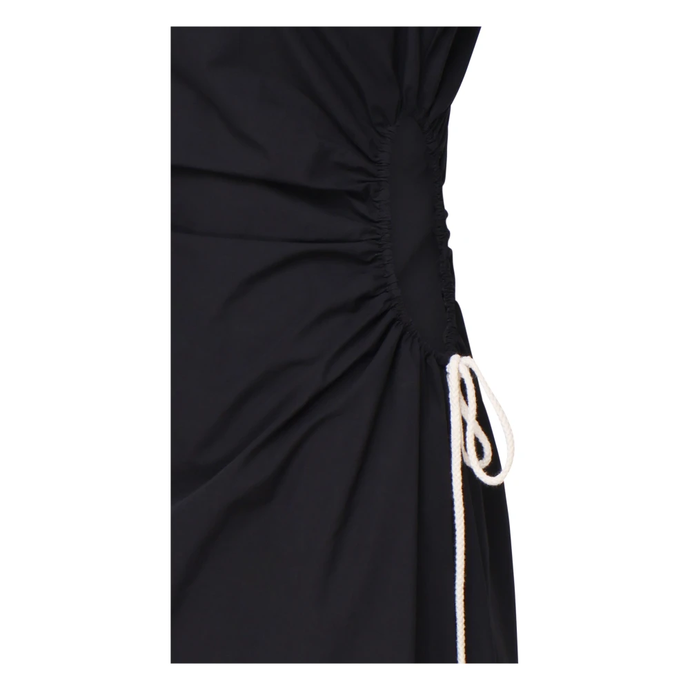 Ottod'Ame Zwarte Lange Jurk met Ronde Kraag Black Dames