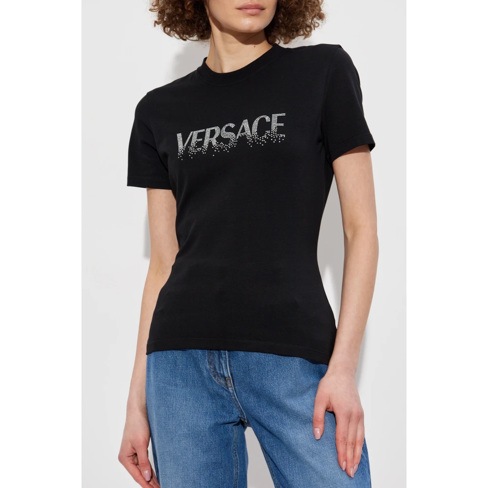 Versace T-shirt met glinsterende pailletten Black Dames