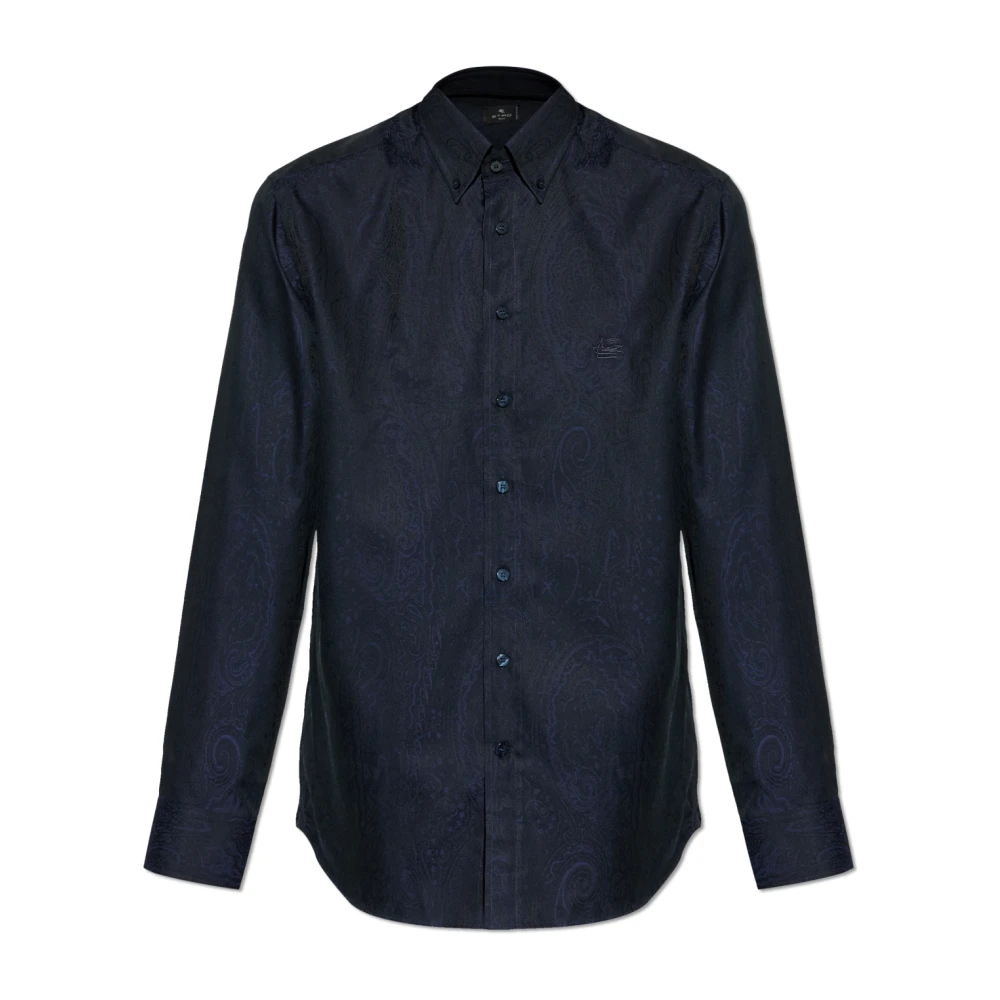 Etro Mannelijk Blauw Overhemden Heren, 2XL, Katoen, Cotton Jacquard Shirt