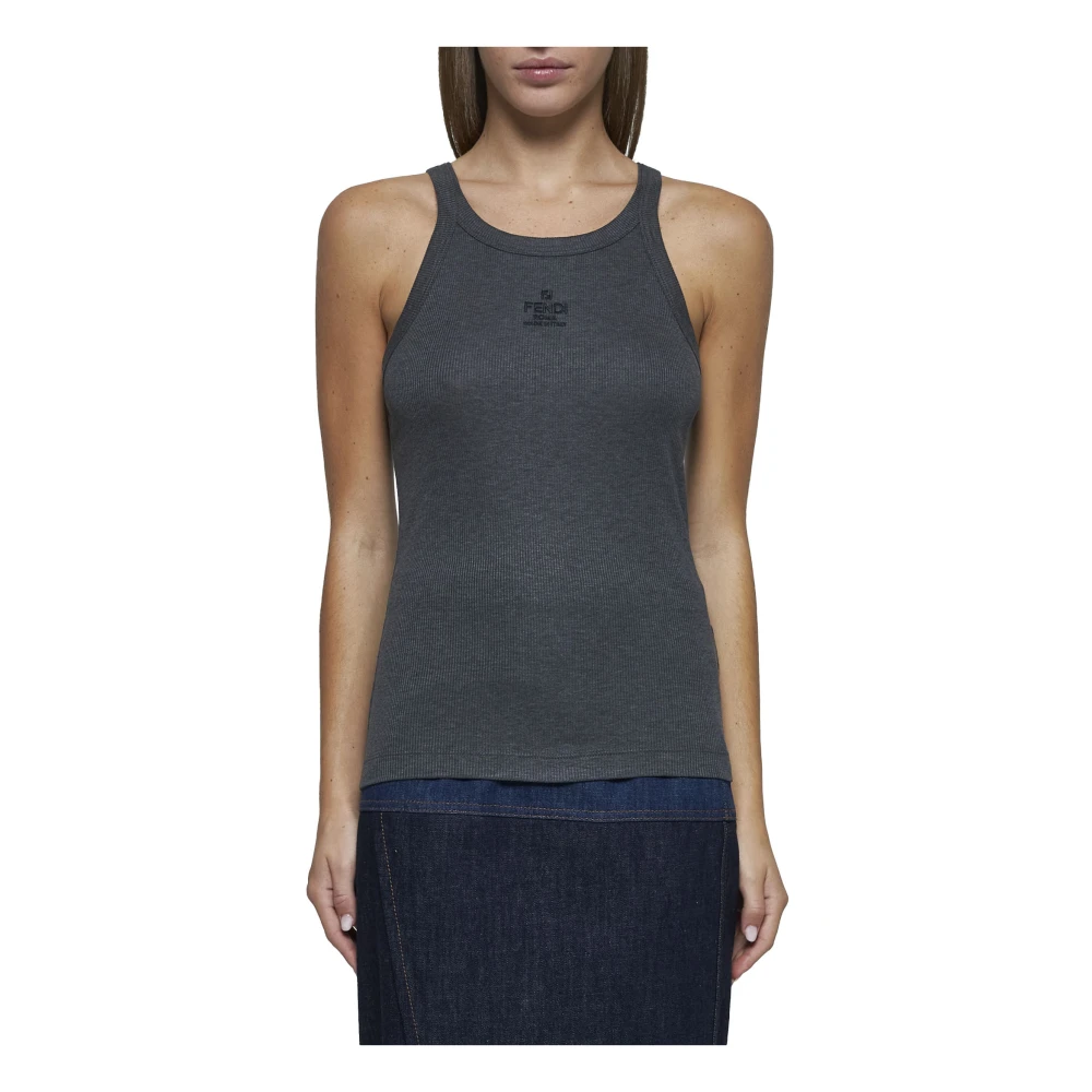 Fendi Grijze Geribbelde Tanktop Gray Dames