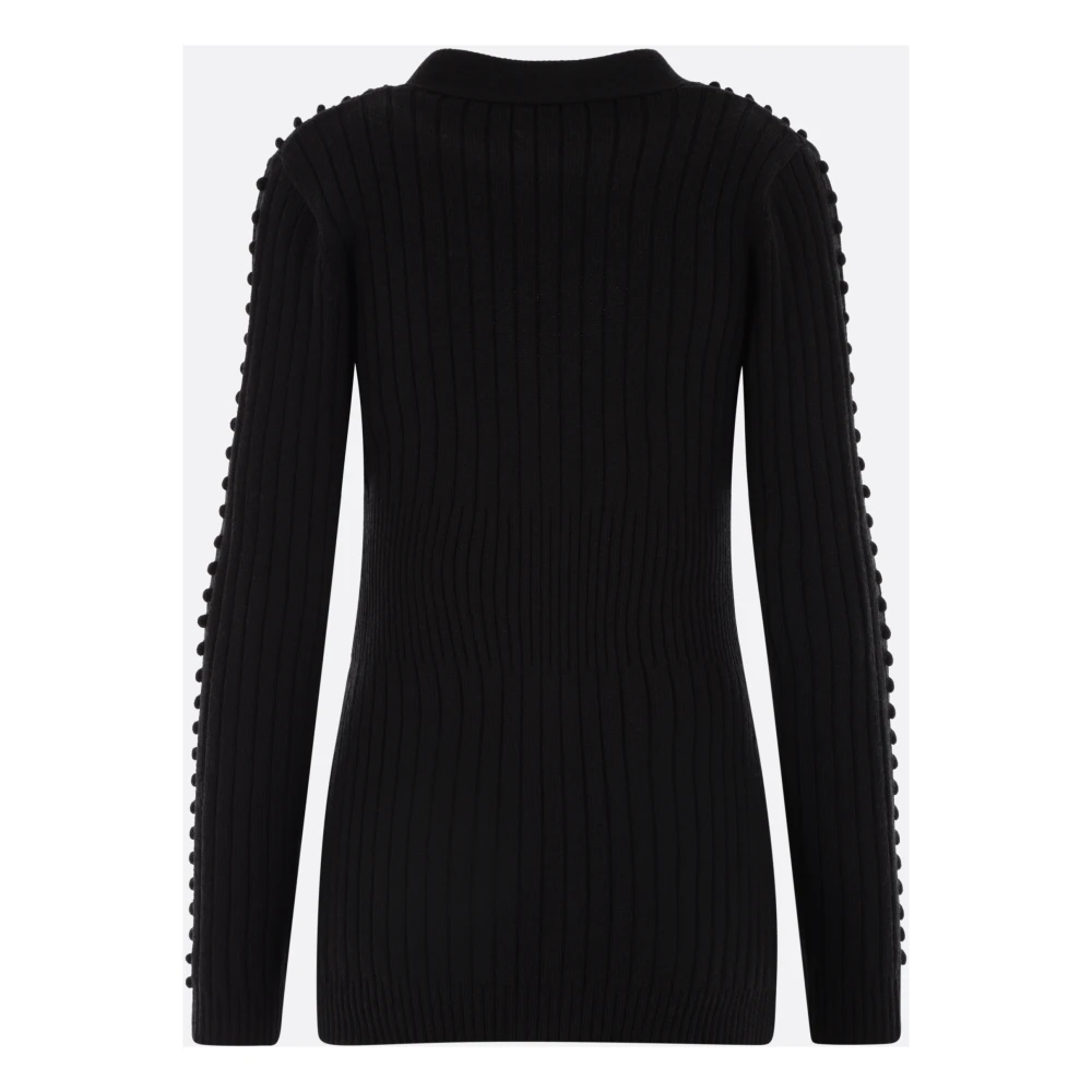Durazzi Milano Zwarte Geribbelde Cardigan met 3D Polkadot Mouwen Black Dames