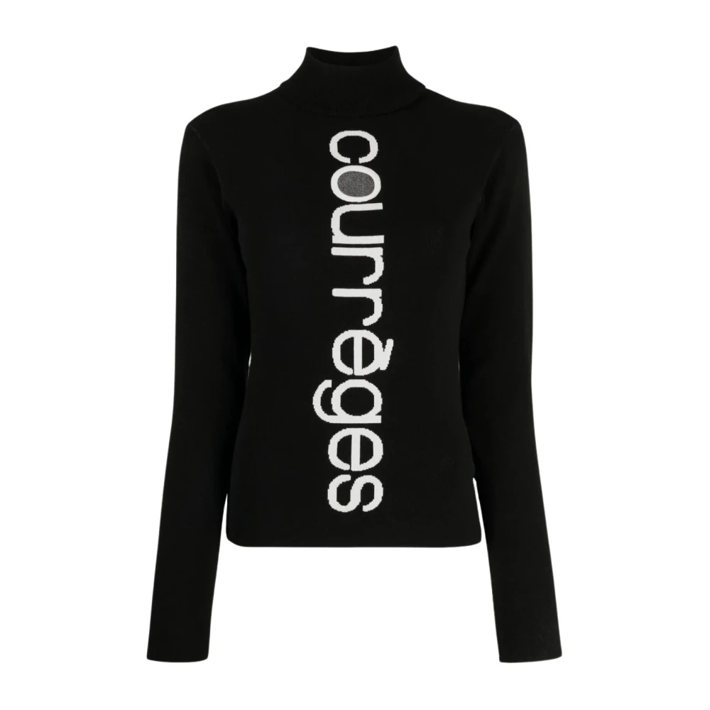 Courrèges Women's Black High Neck Intarsia Jumper - Turtlenecks - M - Knitwear