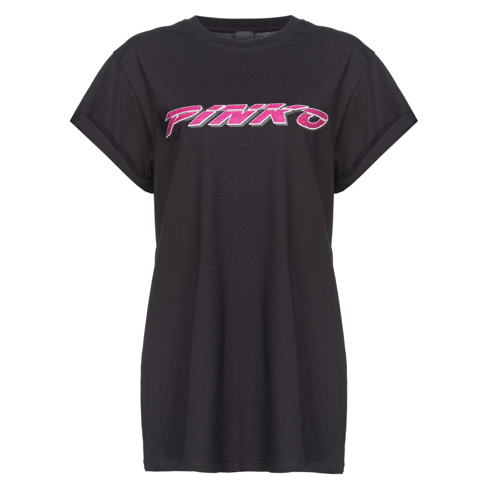 Pinko Zwarte Katoenen Jersey T-shirt Telesto Black Dames