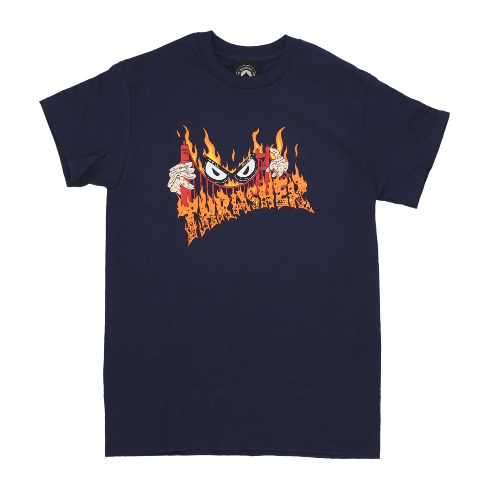 Thrasher Men's Blue T-Shirts, S, Neckface Navy Tee Shirt