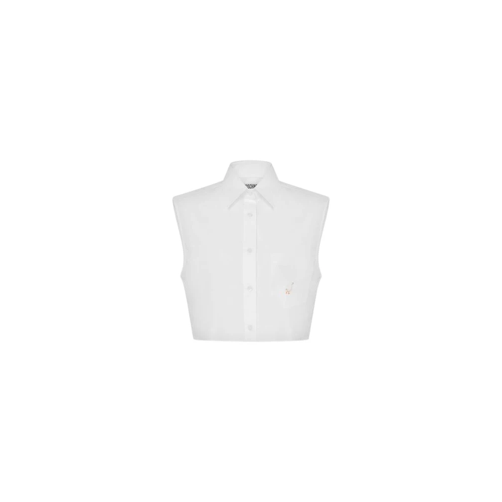 Moschino Women's White Cotton Poplin Crop Shirt Goose