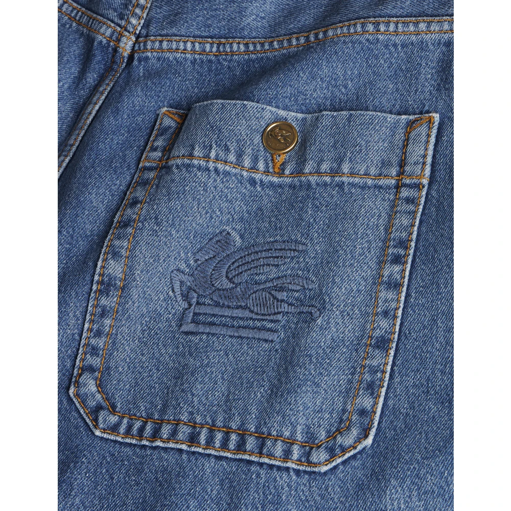 ETRO Blauwe Cargo Jeans Geborduurd Pegasus Logo Blue Dames