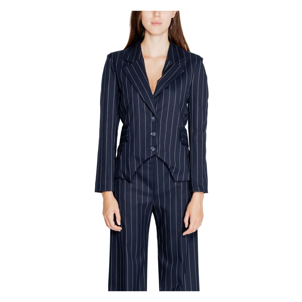 RINASCIMENTO Blauwe Pinstripe Revers Kraag Blazer Blue Dames