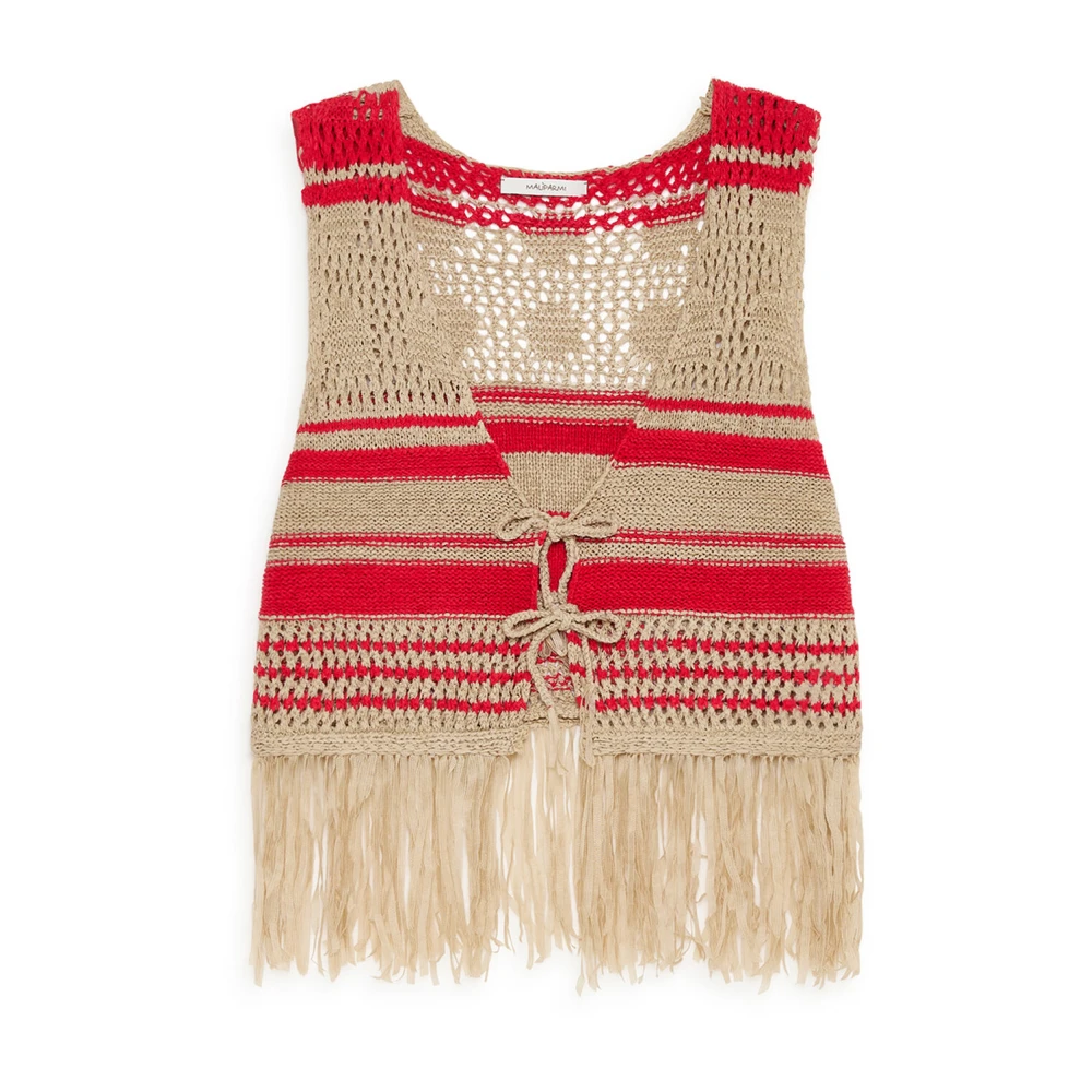 Maliparmi Women's Beige Cardigans, M, Knit Tape Vest