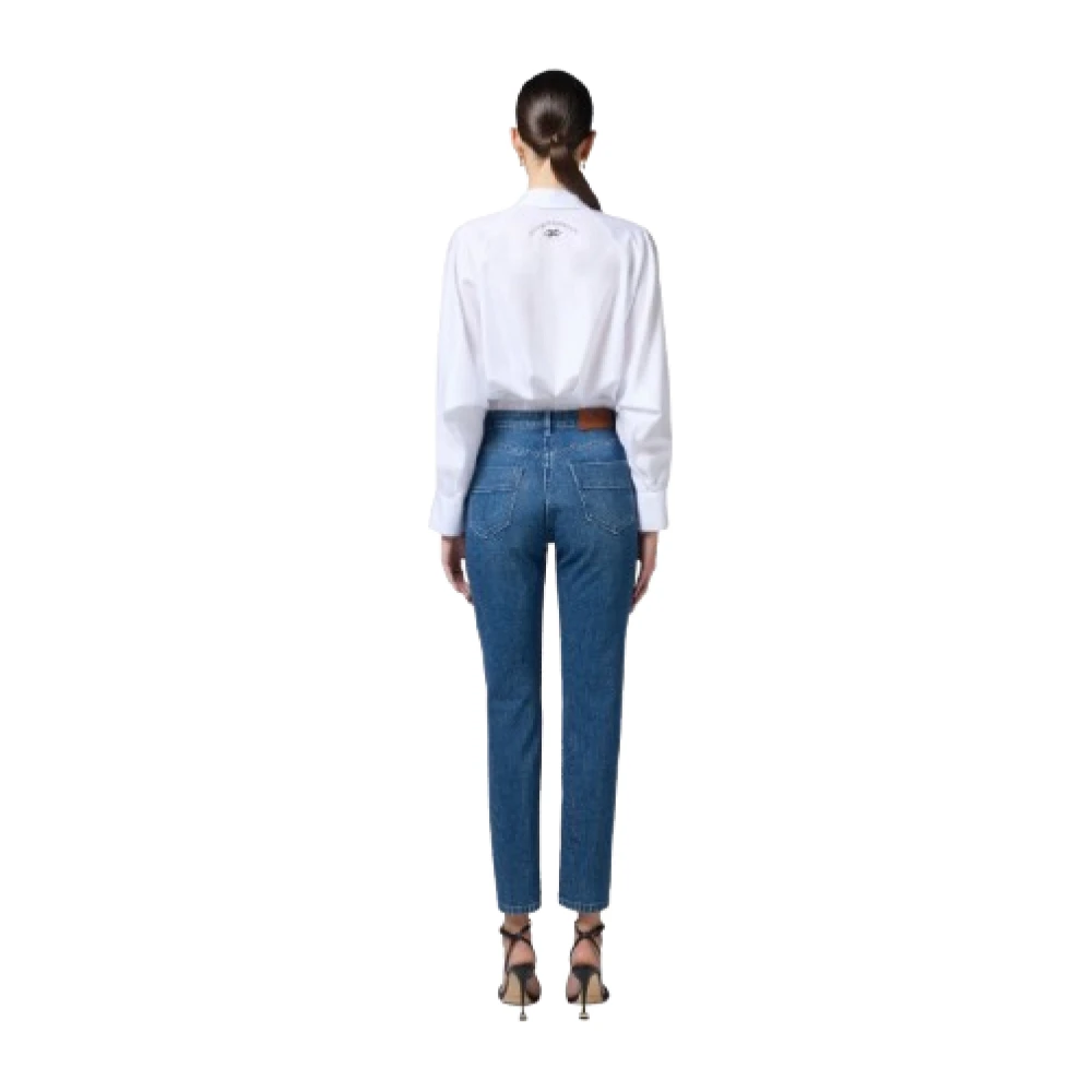 Elisabetta Franchi Sprankelende Paillet Denim Slim Fit Broek Blue Dames