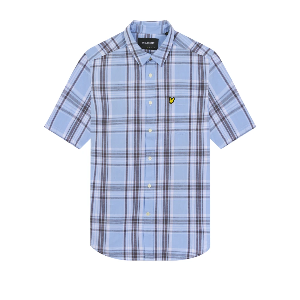 Lyle & Scott Geruite Linnen Korte Mouw Overhemd Blue Heren
