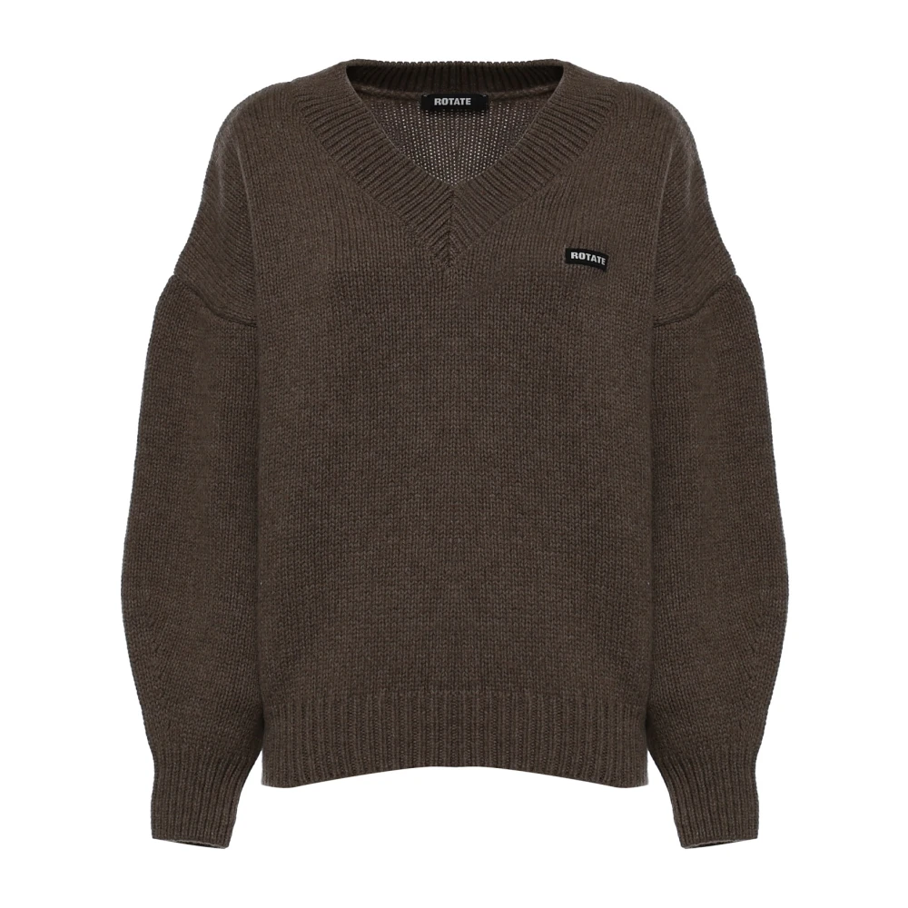 Rotate Birger Christensen Knit V-Neck Jumper - Female - V-Neck Knitwear - Brown - S - Knitwear