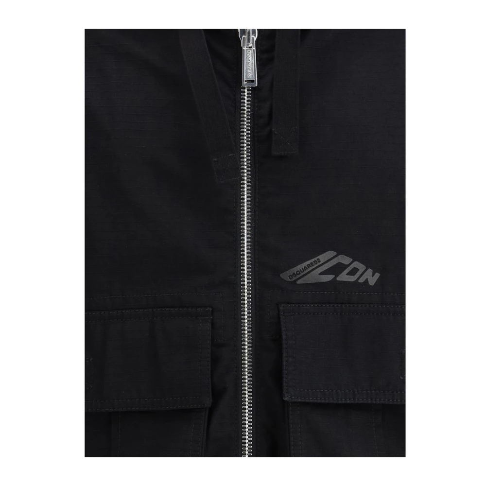 Dsquared2 Ripstop Windbreaker Jas met Cargo Zakken Black Heren