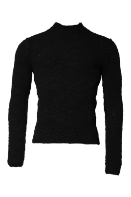 Svart Ullstickad Crew Neck Tröja