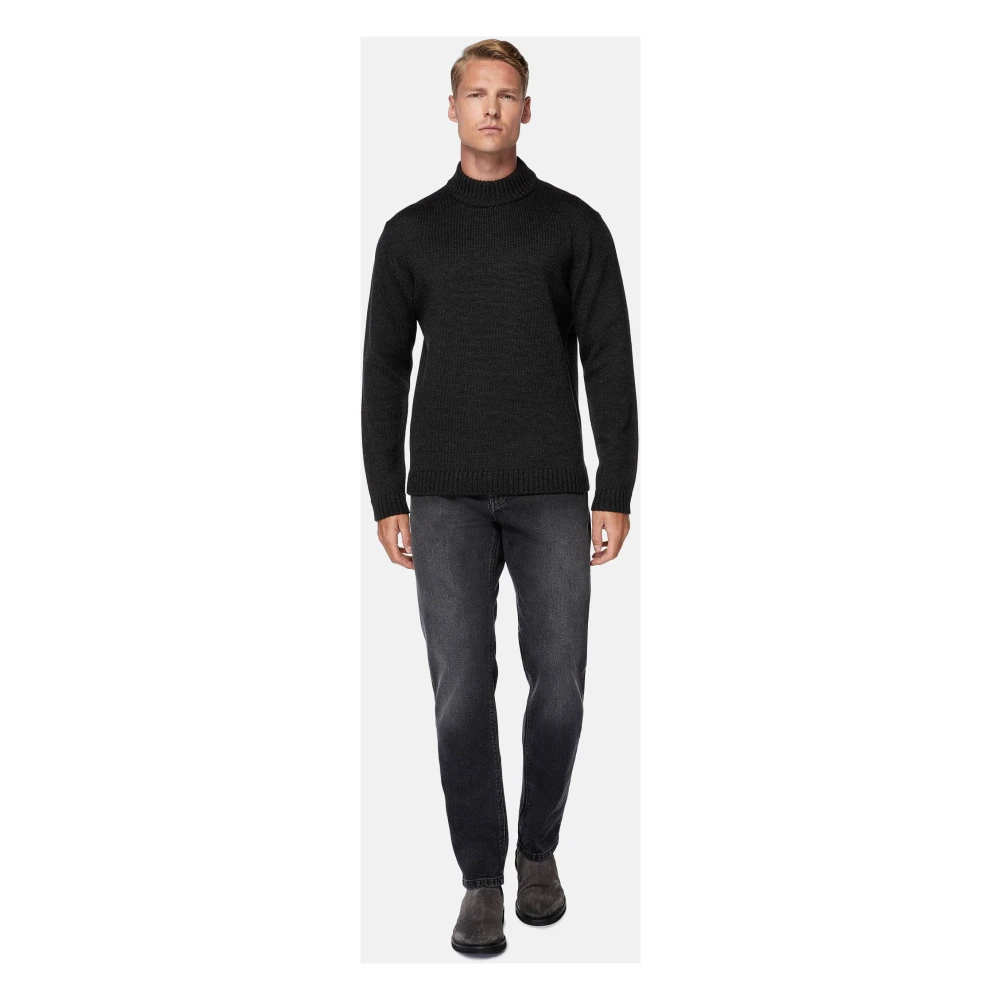 Boggi Milano Mock Polo Neck Jumper Black Heren