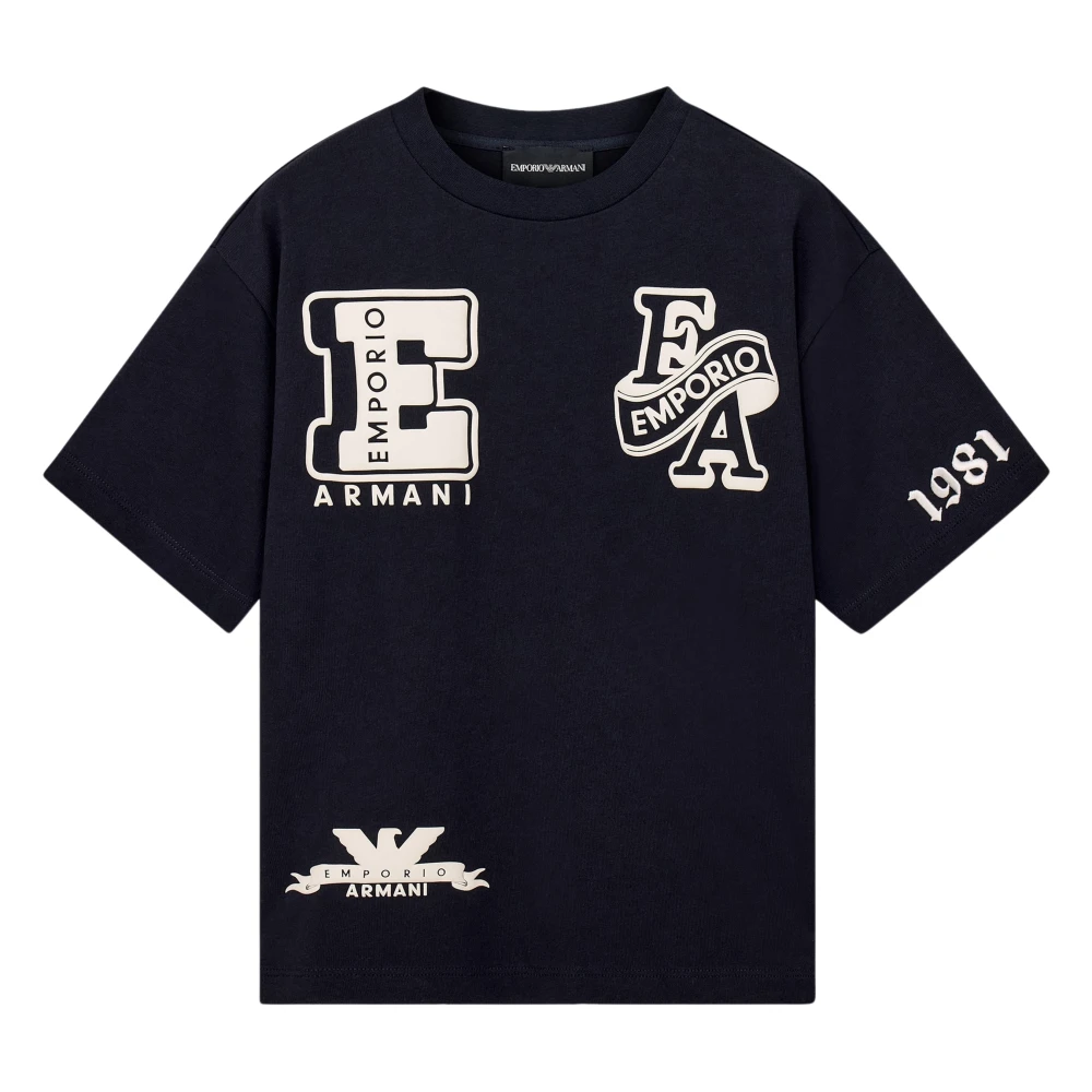 Emporio Armani Navy Blue Heavy Single Jersey Cotton T-Shirt With Graphic Print - Image 3