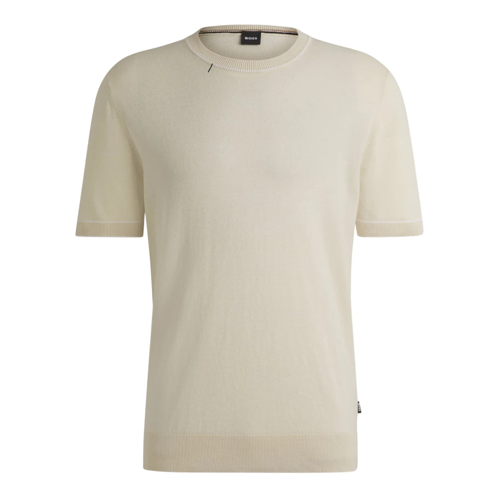 Hugo Men's White Round-Neck Knitwear, Xl, Linen Jumper With Sporty Details