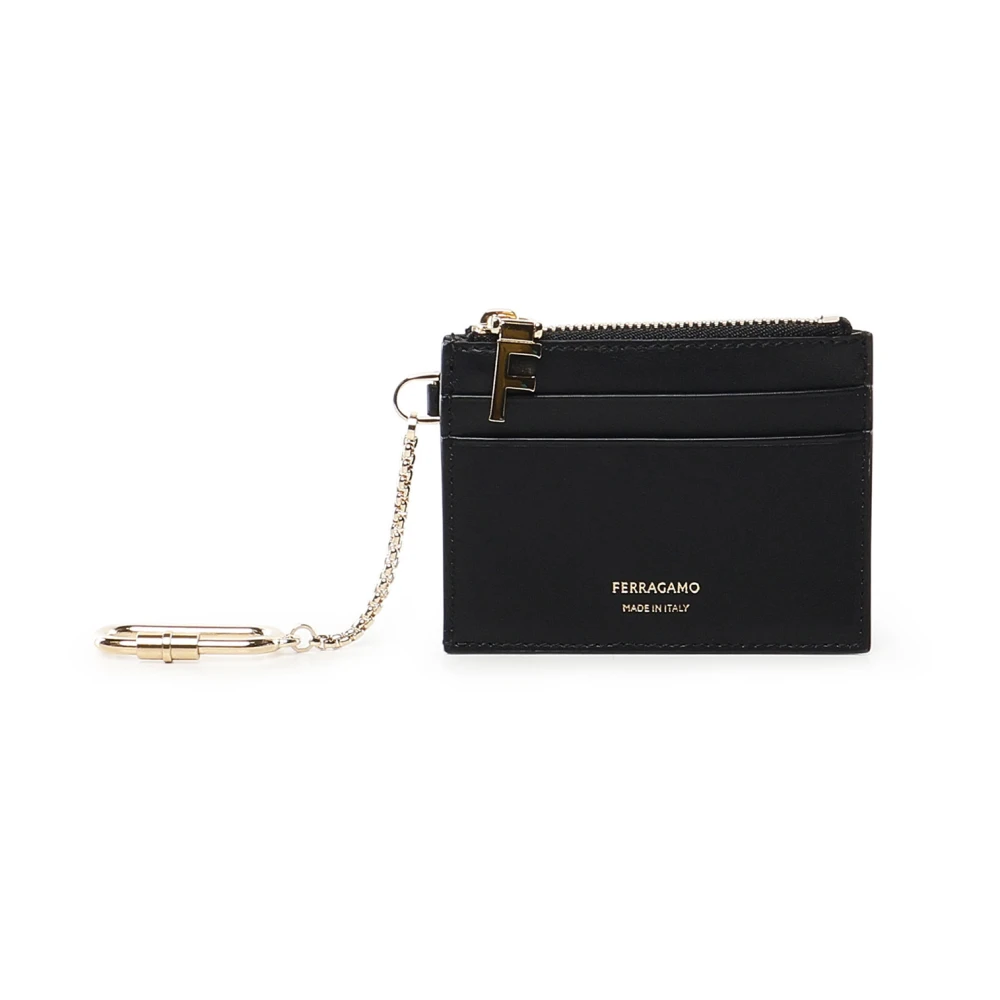 Salvatore Ferragamo Zwarte portemonnee met vakjes en rits Black Dames