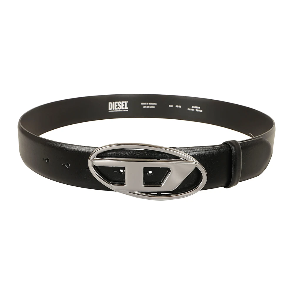 Diesel Men's Black Leather Belt With Oval Buckle