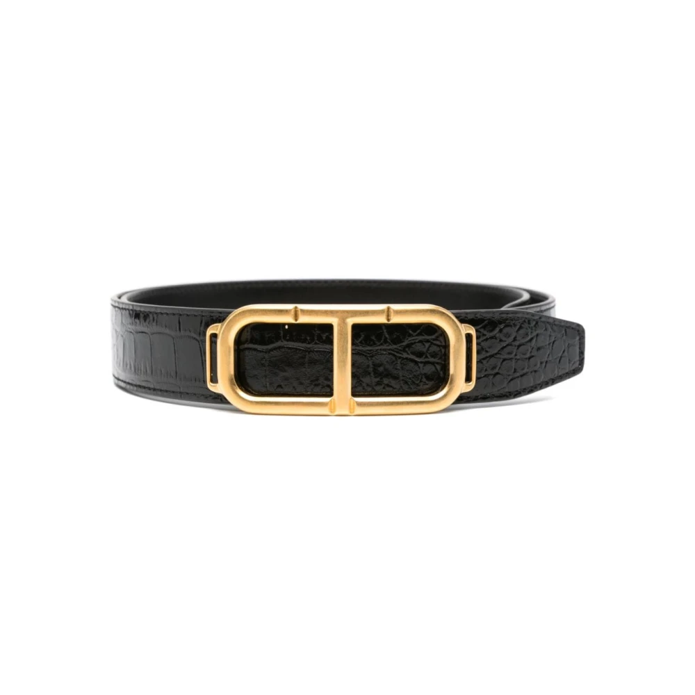 Tom Ford Zwart Krokodilreliëf Leren Riem Black Heren