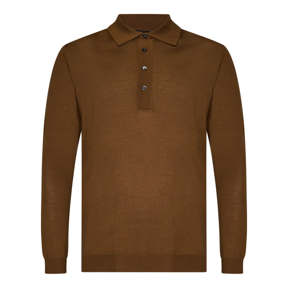 Low Brand Bruine Merinowol Polo Shirt Brown Heren