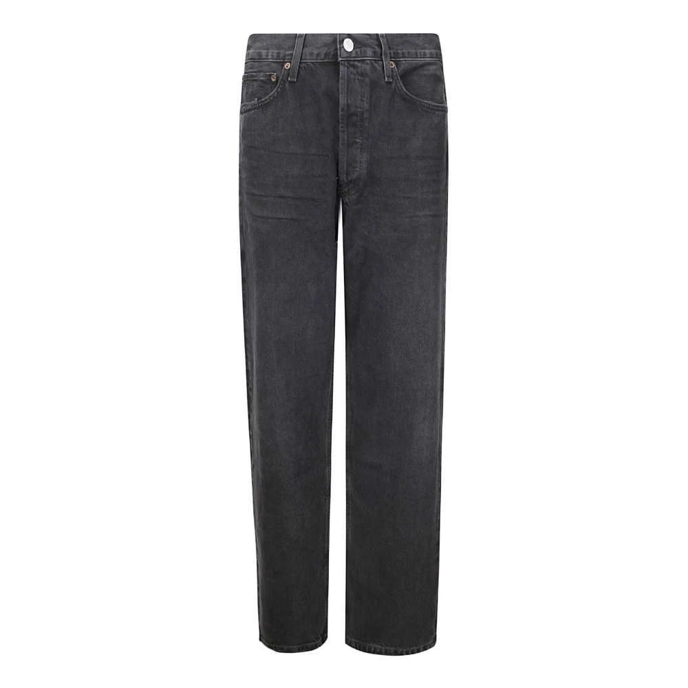 Agolde Wijde Pijp Jeans Broek met Rafelzoom Black Heren