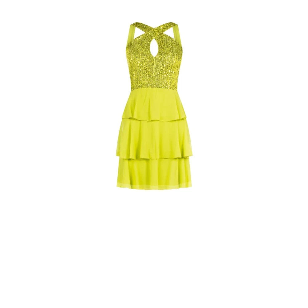 RINASCIMENTO Pailletjurk met ruches Georgette Crossover Green Dames