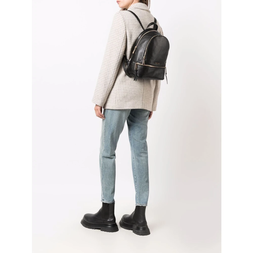 Michael Kors Gestructureerde Zwarte Leren Rugzak Gouden Hardware Black Dames