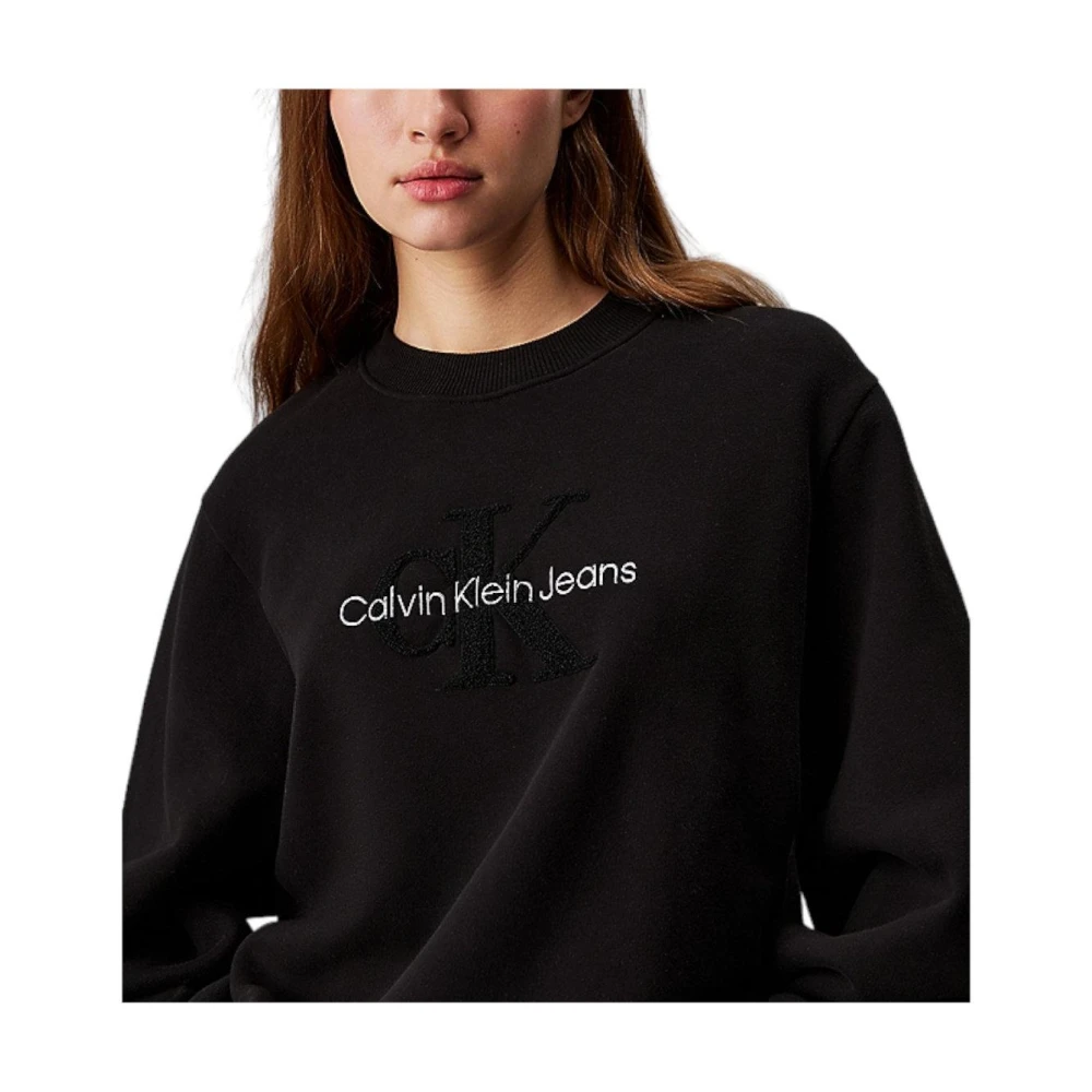 Calvin Klein Chenille Monogram Sweater Black Dames