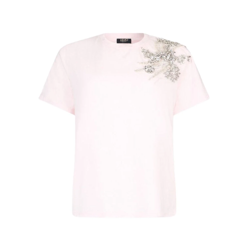 Liu Jo Women's Pink T-Shirts, S, Embellished Round-Neck T-Shirt