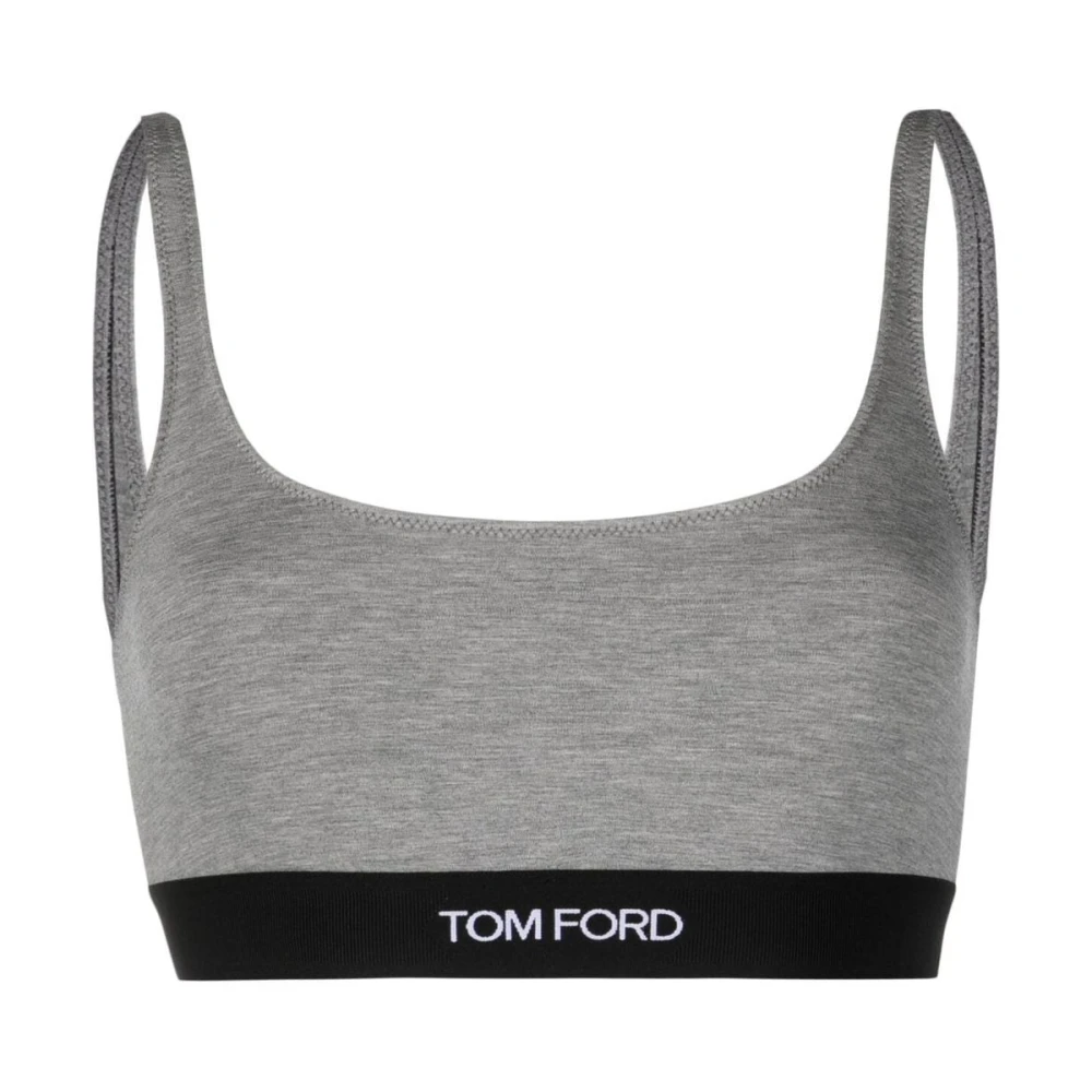 Tom Ford Grijze Logo Onderband Vierkante Hals Gray Dames