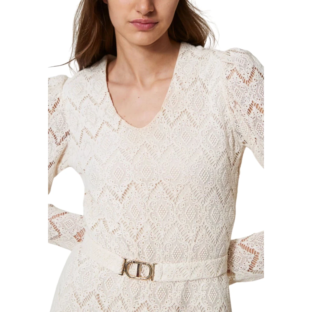 Twinset Geometrische Kant Mini Jurk Beige Dames