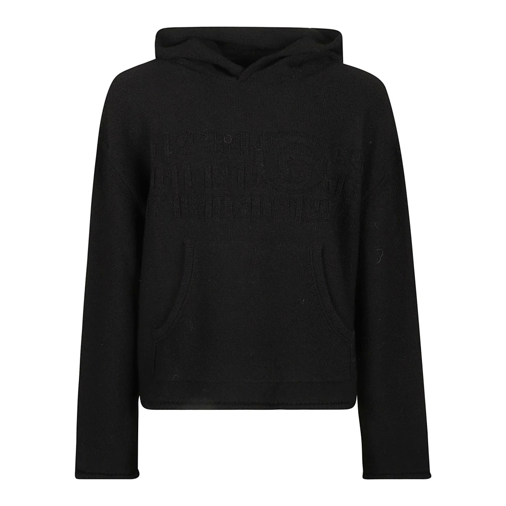 Maison Margiela Geborduurde wollen blend hoodie met verspreide cijfers Black Heren