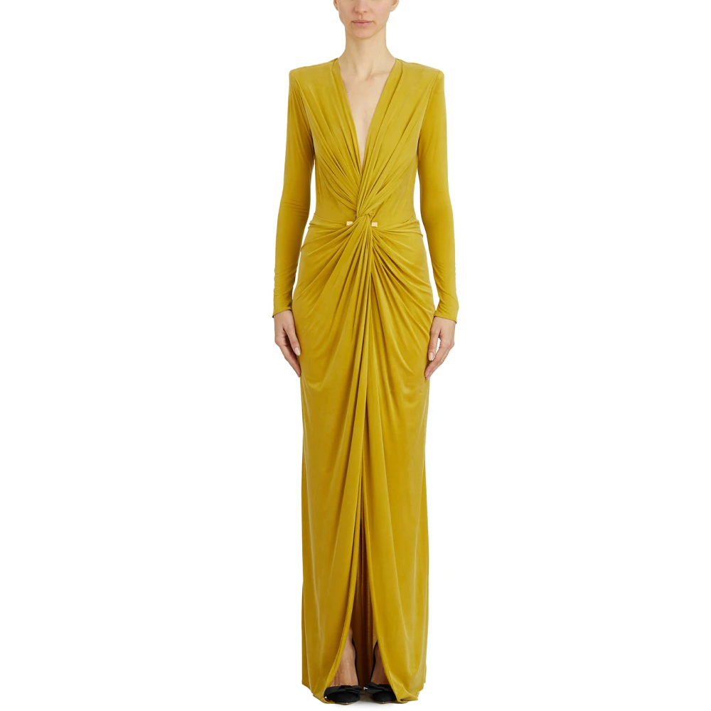 Elisabetta Franchi Rode Loper Cupro Jurk Yellow Dames