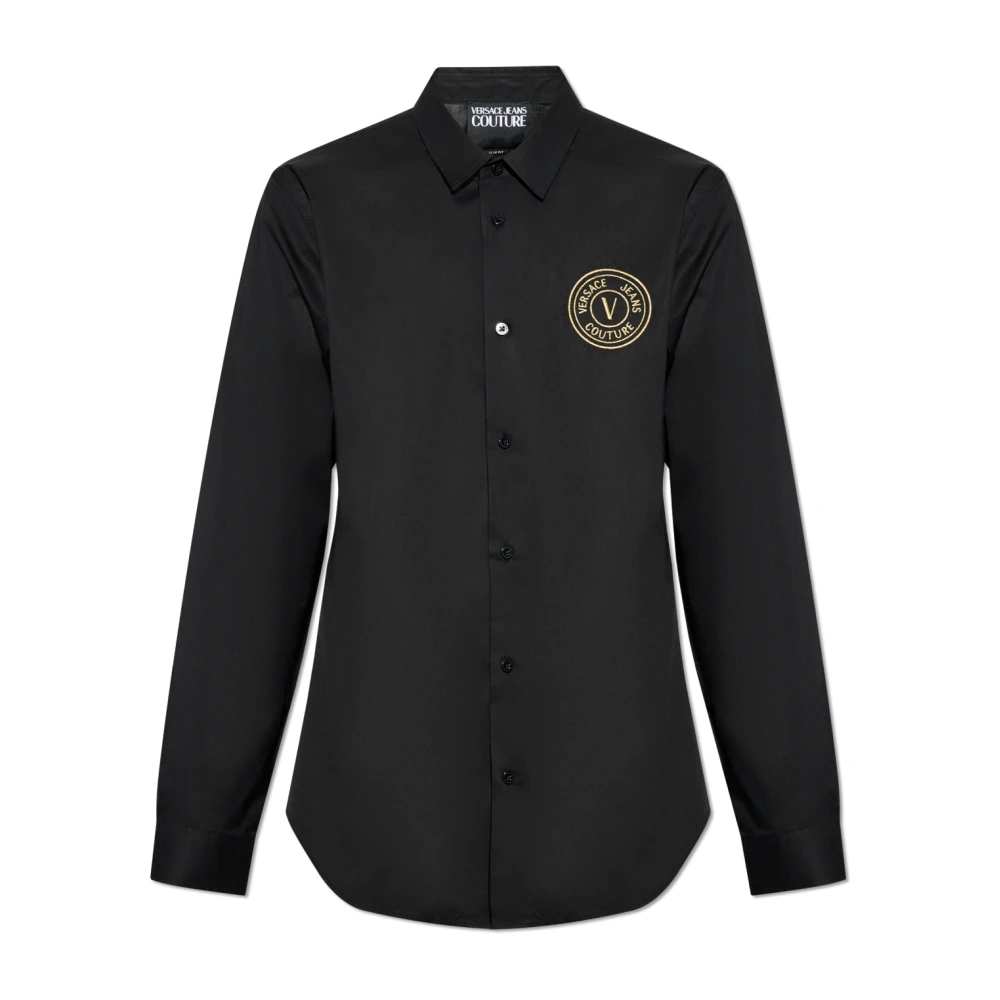 Versace Jeans Couture Men's Black Shirt With Embroidered Logo