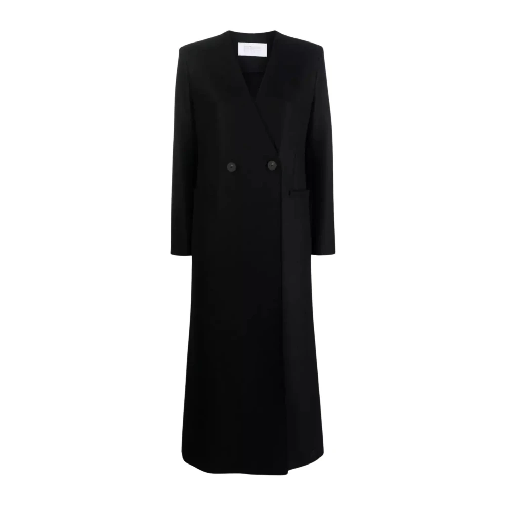 Harris Wharf London Zwarte Wollen Jas met Dubbele Rij Knopen Black Dames