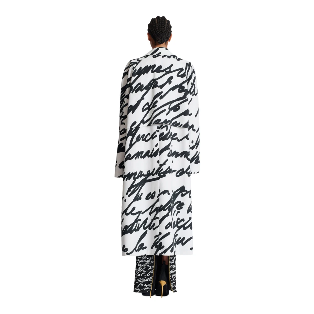 Balmain Lange omkeerbare jas met 'Liefdesbrief' print White Dames