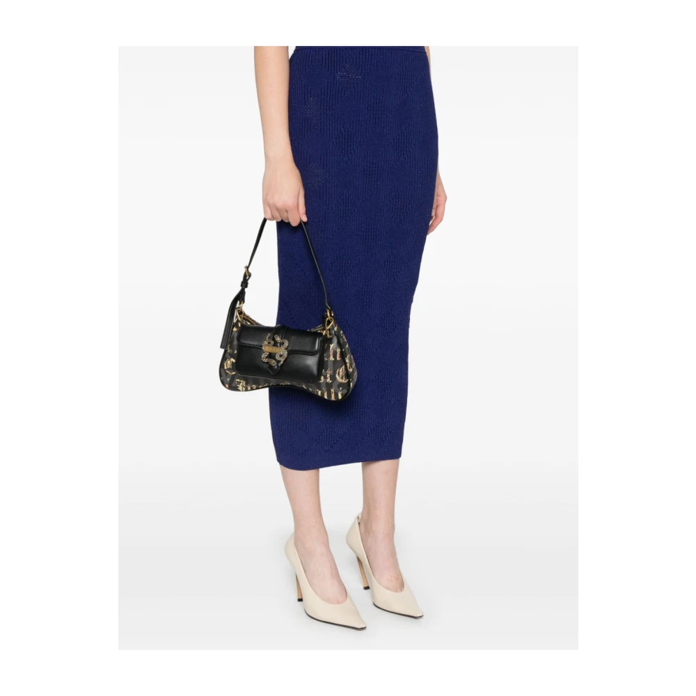 Just Cavalli Zwarte Schoudertas van Eco Leer Black Dames