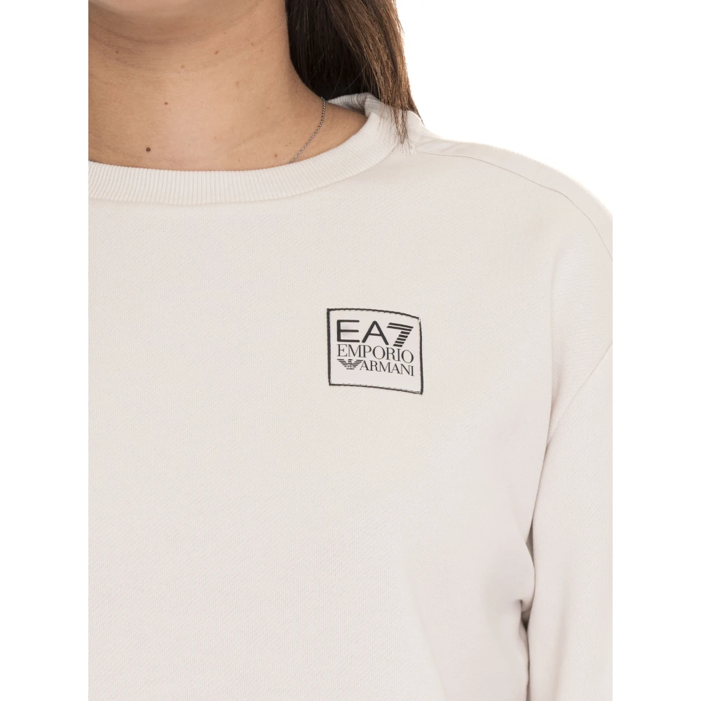 Emporio Armani EA7 Ronde hals Sweatshirt met Zijlogo White Dames